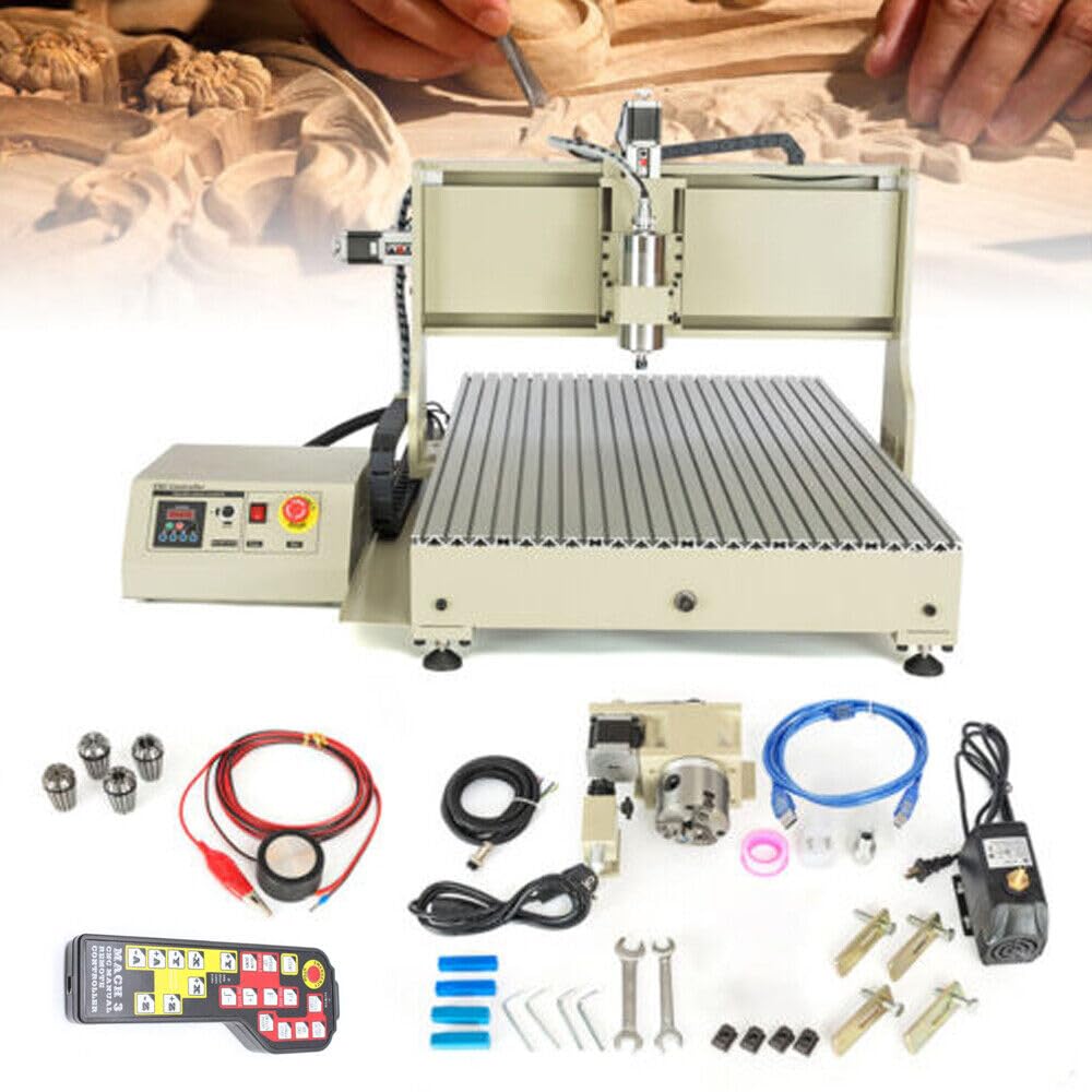 CNC DIY 6090 Machine à graver, Fraiseuse 4 axes Fraise CNC Kit Machine Dispositif de gravure 2200W avec USB Machine à graver Routeur pour métal, verre, bois, pierre
