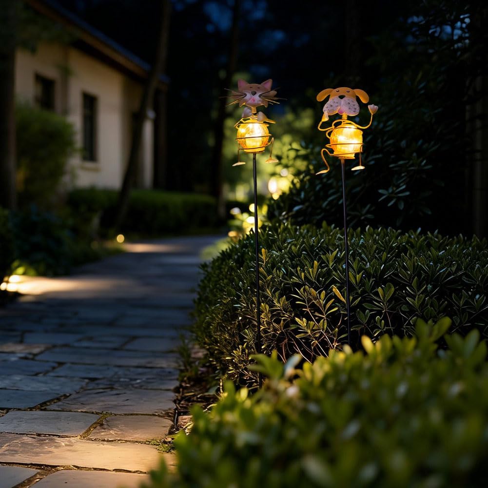 Solar Garden Lights,26''H Cat Dog Waterproof Decorative Solar Stake Light,Decorative Statues Figurine Lights for Lawn Patio Pathway for Outside