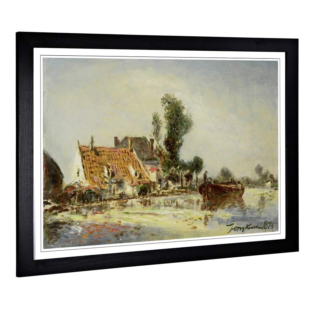Big Box Art Framed Print of Johan Jongkind Houses at Crooswijk Design | Wall Art Picture | Home Decor for Kitchen, Living Room, Bedroom, Hallway, Black, A2 / 24.5x18 Inch / 62x45cm