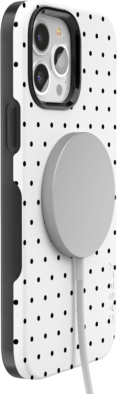 Casely iPhone 13 Pro Case | On the Dot | White Polka Dot | Bold Protective Design | Compatible with MagSafe