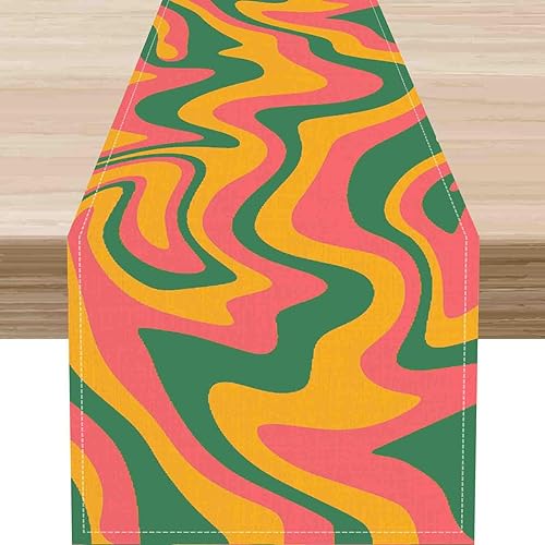 Miniatura 35 de Camino de mesa rosa de los años 70, diseño retro trippy estético, hippie, espiral, espiral, mínimo, ondas ranuradas, decoración central para el 70s