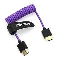 Vista 62 de Cable HDMI en espiral 8K ángulo derecho izquierdo tipo A HDMI 2.1 Cable para cámaras Sony Canon R5 Nikon Blackmagic Pocket Cinema