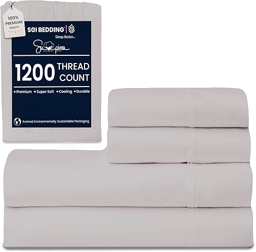 SGI - Juego de sábanas King de algodón Supima de 1200 hilos, ultra suave, refrescante y con bolsillo profundo de 18 pulgadas, juego de ropa de cama