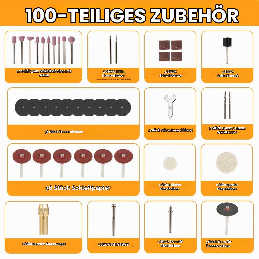 Hoteche Multifunktionswerkzeug 100-teiliger Mini-Elektroschleifersatz mit Schlauch und Ständer - 130W Leistungsstarke Rotationswerkzeug-Set.