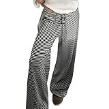 Women Stripped Bow Tie Pants Acubi Aesthetics Trousers Knitted Coquette Streetwear Cottagecore Baggy Sweatpants (Black,M)