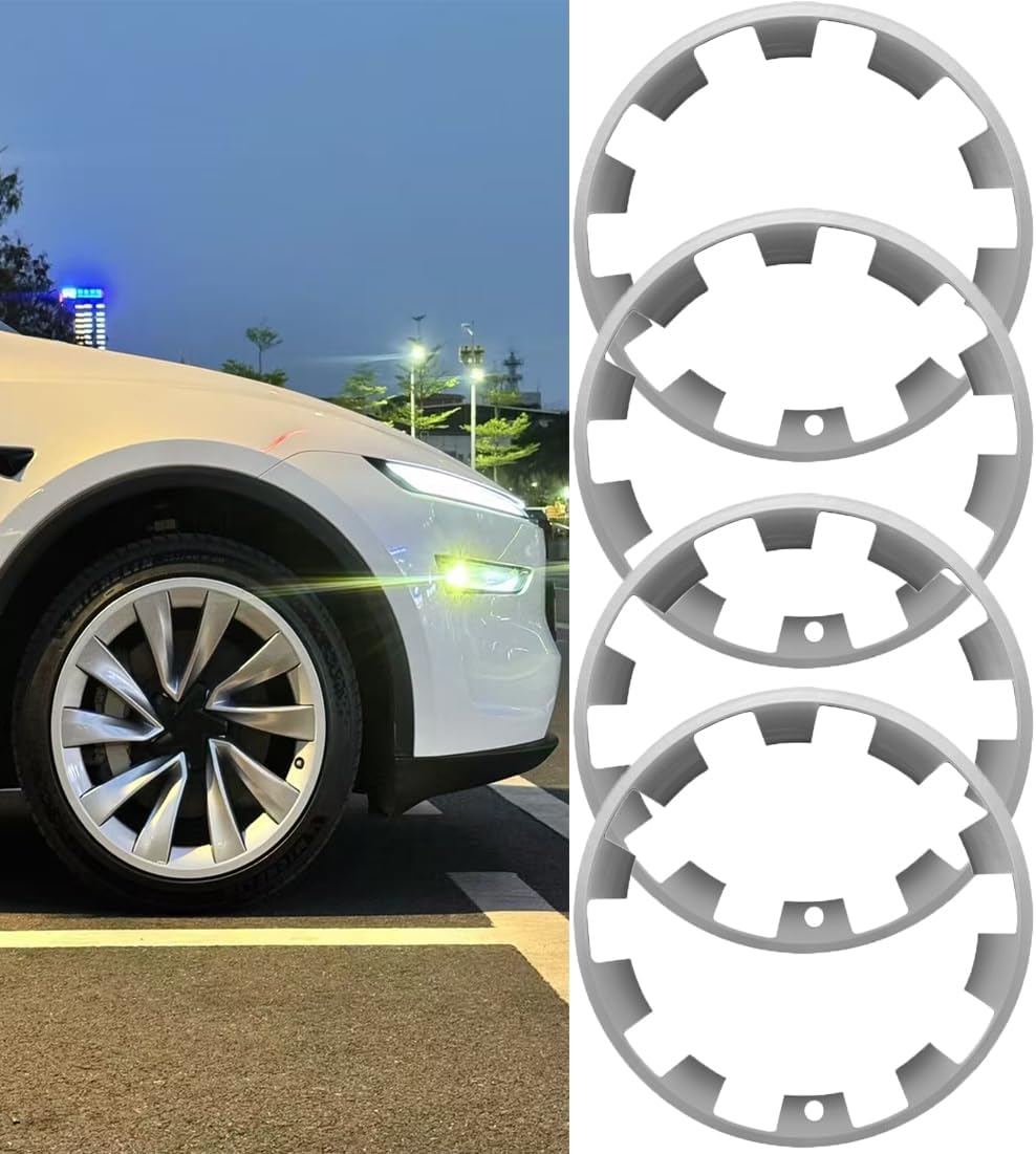 Wheel Rim Protector Rim 20 Inches for 2026 Tesla Model Y Juniper, 4 PCS Tesla Model Y 2025 Refresh ABS Rim Hubcaps Cover, 20 Inch Helix 2.0 Wheel Rim Protection Accessories, Silver sliver