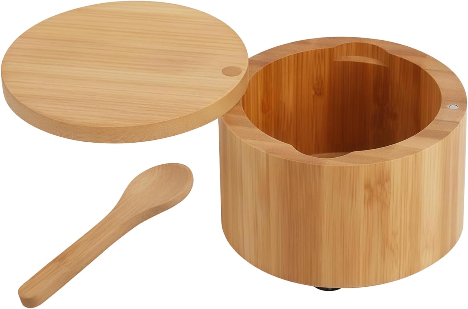 Round Spice Container Wood Finish Lid Spoon Kitchen Picnic Restaurant Natural Salt Box Jar Salts Seasonings Bath