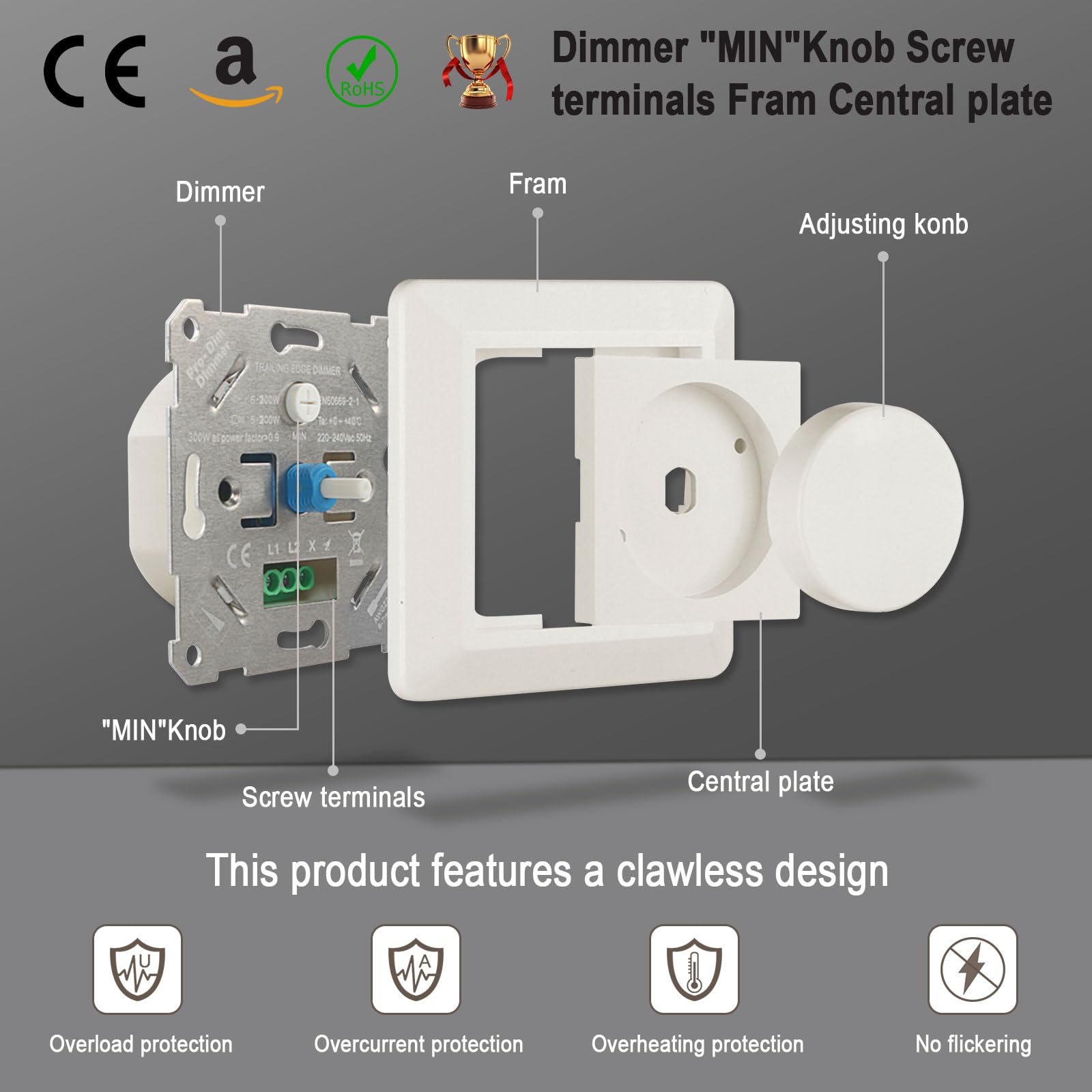 Dimmer LED 220V-240V, interruptor para bombillas LED regulables 5W-200W, protección segura, sin ruido, crema