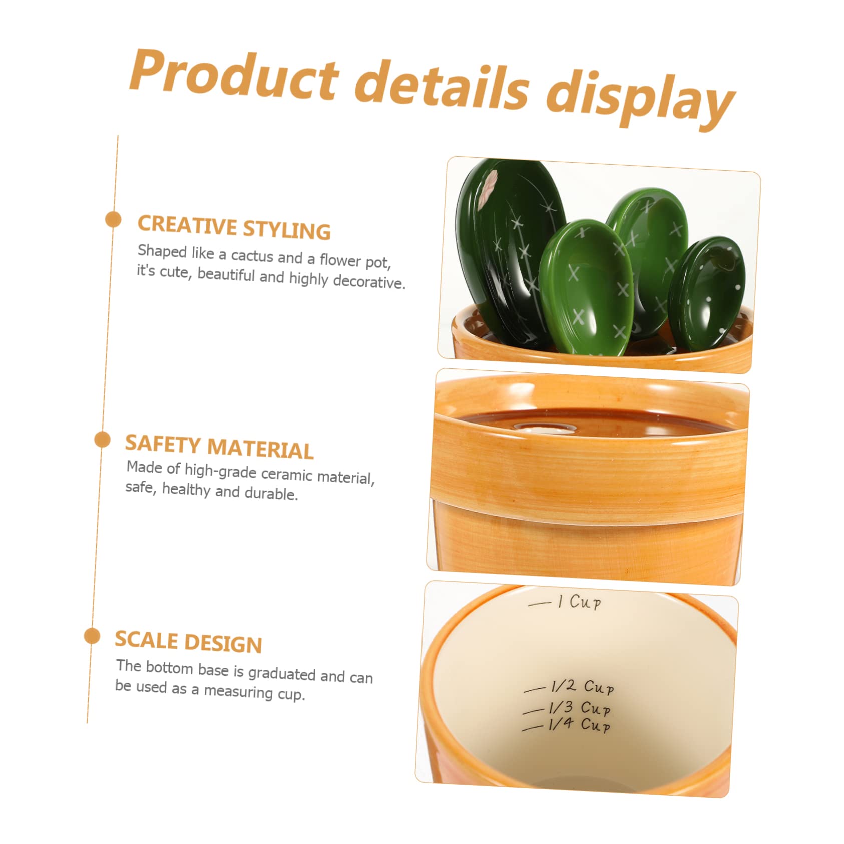 Cucharas Medidoras de Cerámica Diseño Cactus 5 Piezas Tamaño Pequeño Material Cerámico Resistente Utensilios de Cocina para Medir Ingredientes Secos y Líquidos Uso Doméstico Base