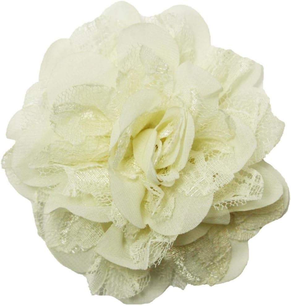 Wholesale Princess Chiffon Fabric and Lace Flower Hair Clip-Ivory