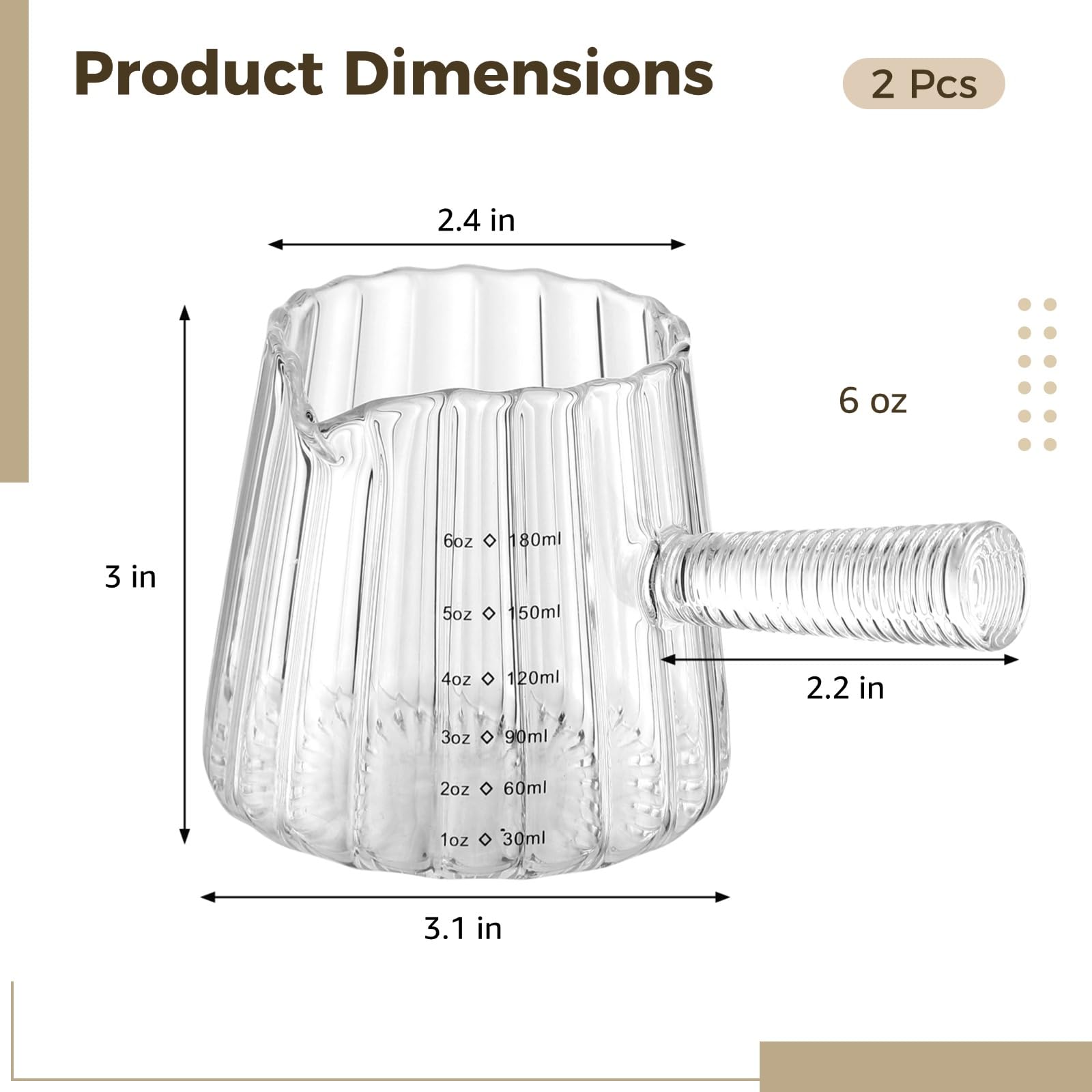 2 Stk. Messbecher aus Borosilikatglas, 6 oz Espresso-Shot-Gläser mit Glasgriff, V-Ausgießer und deutlicher Skala, hitze- und kältebeständig für Kaffee, Milch, Sahne, Sauce, Barista-Werkzeug