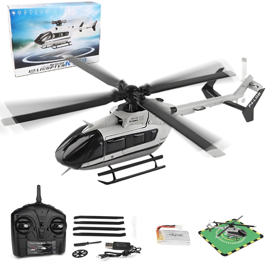 Elicottero radiocomandato K160 EC145 RC, 1/32, 4 canali, senza brushless, elicottero radiocomandato con altezza e giroscopio a 6 assi, aerei militari da 2,4 Hz per principianti e appassionati