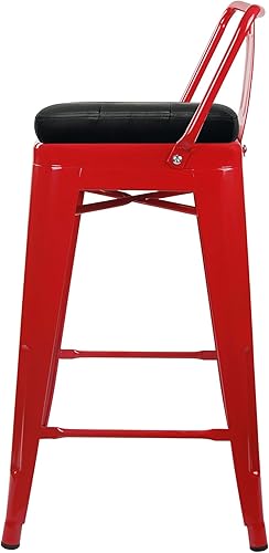 Vista 219 de GIA Taburete de metal con respaldo bajo de altura de mostrador de 24 pulgadas con asiento de cuero vegano, color plateado