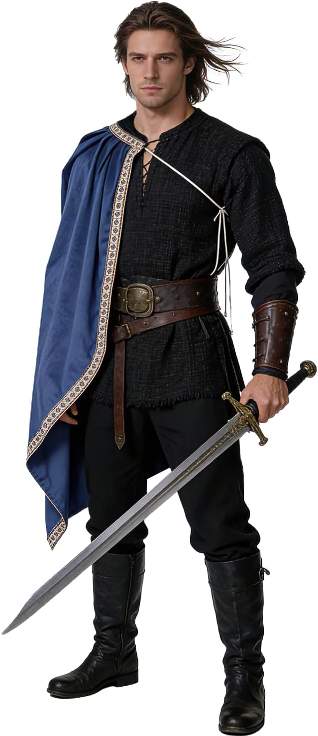 Joukavor Renaissance Velvet Half Cloak One Shoulder Cape Medieval Costume Men for Halloween LARP