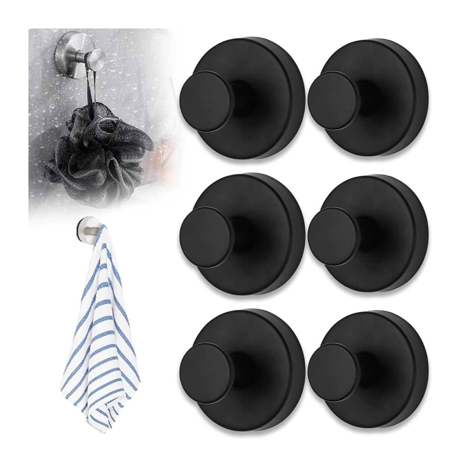 Opeximatun Black Suction Cup Hooks No Drill Strong Waterproof(Black)