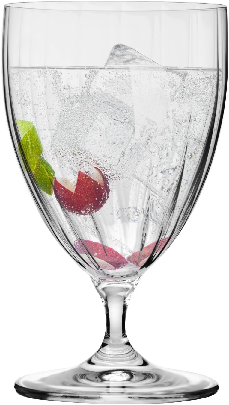 Krosno Bicchieri da Acqua Set di 4, 440 ml, Ondulato, Collezione Prima LUMI | Tumbler con stelo, bevande, cocktail, succo, vino, Vetro Cristallo senza piombo, Lavabili in lavastoviglie, Idea regalo