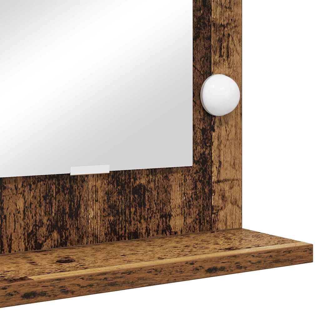 LED Waschtischspiegel Altholz 80 x 55 x 18 cm mit LED Beleuchtung, Glas und Holzwerkstoff für Flur Bad Schlafzimmer, Kosmetikspiegel für Rasur und Make-up