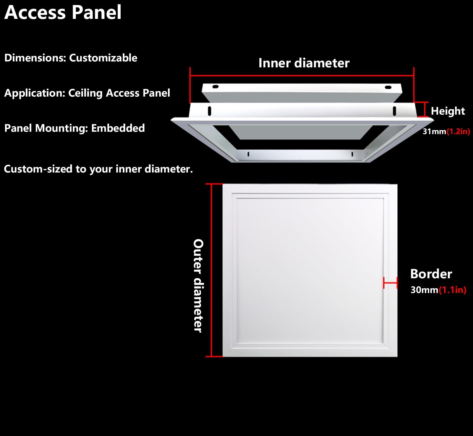 Genérico Panel de Acceso Oculto en el Techo, Puerta de Acceso de Aluminio, Tapa de Orificio de trampilla de Servicio empotrada en el Techo, para instalaciones eléctricas y de plomería (38,1