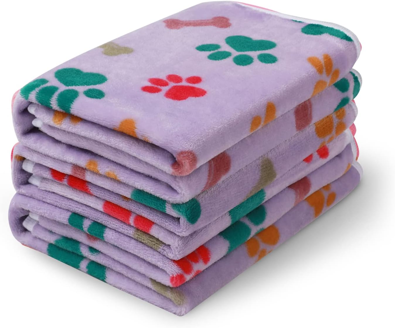 Luciphia 1 Pack 3 Blankets Fluffy Premium Fleece Pet Blanket Flannel Paw Bone Printed Throw for Dog Cat(Large 41x31'', Purple)