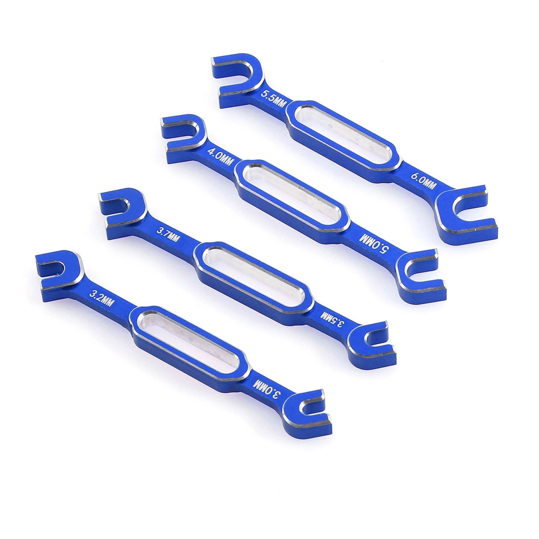 KEEDA 4PCS RC Aluminum Alloy Turnbuckle Wrench, 3.0/3.2/3.5/3.7/4.0/5.0/5.5/6.0mm Ball End Remover RC Ball Joint Tool for RC Model Car Truck Boat RC Drone (Blue)