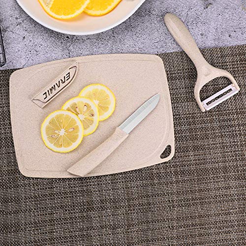 Rozcels Ceramic Fruit Knife Peeler Set - Paring Knife with Cover, Peeler and Wheat Straw Cutting Board for Fruit and Vegetables