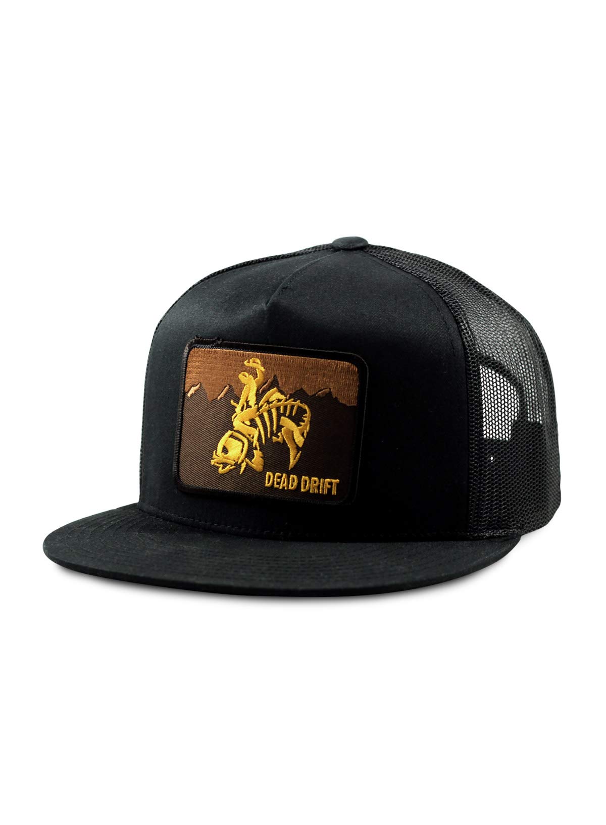 Fly Fishing Hat Wild West Wyoming Flat Bill Snap Back (One Size, Black/Black)