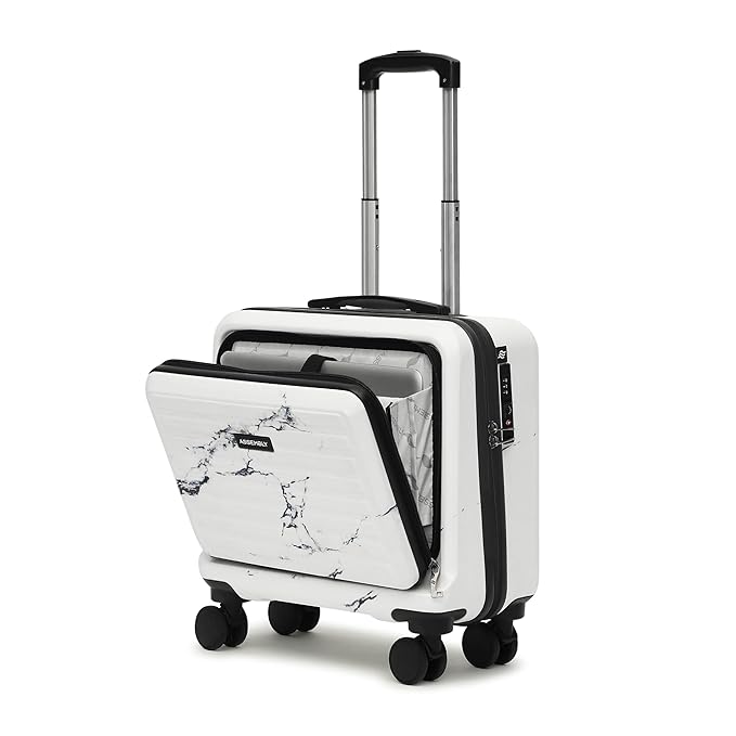 Assembly Premium Polycarbonate Overnighter Trolley Bag (42cms) with Laptop Compartment & Keyless TSA Lock- 16 Inches-Marble