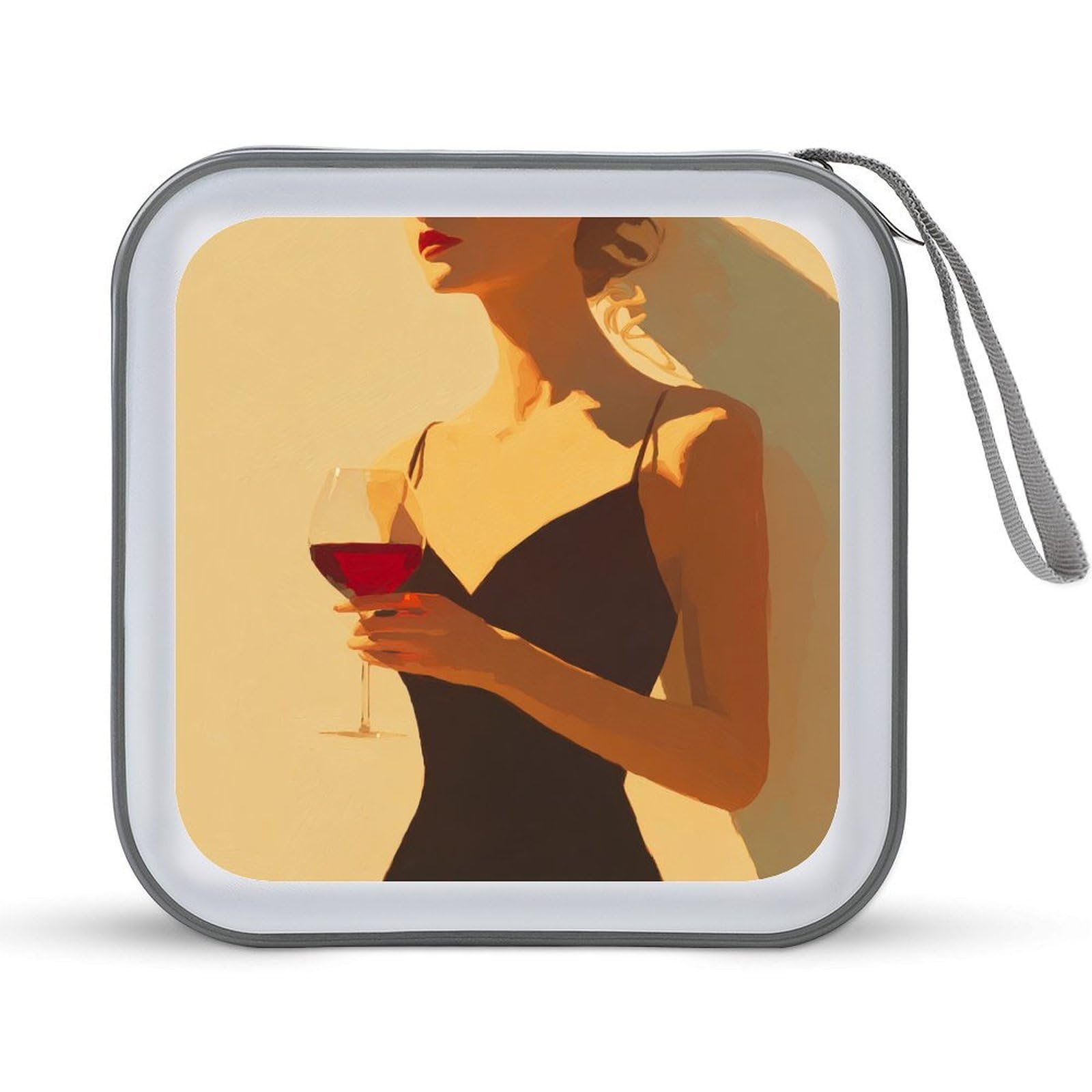 Jubonexis Female Holding A Wine Glass Minimal CD Case DVD Storage Case Portable for Car Home Travel