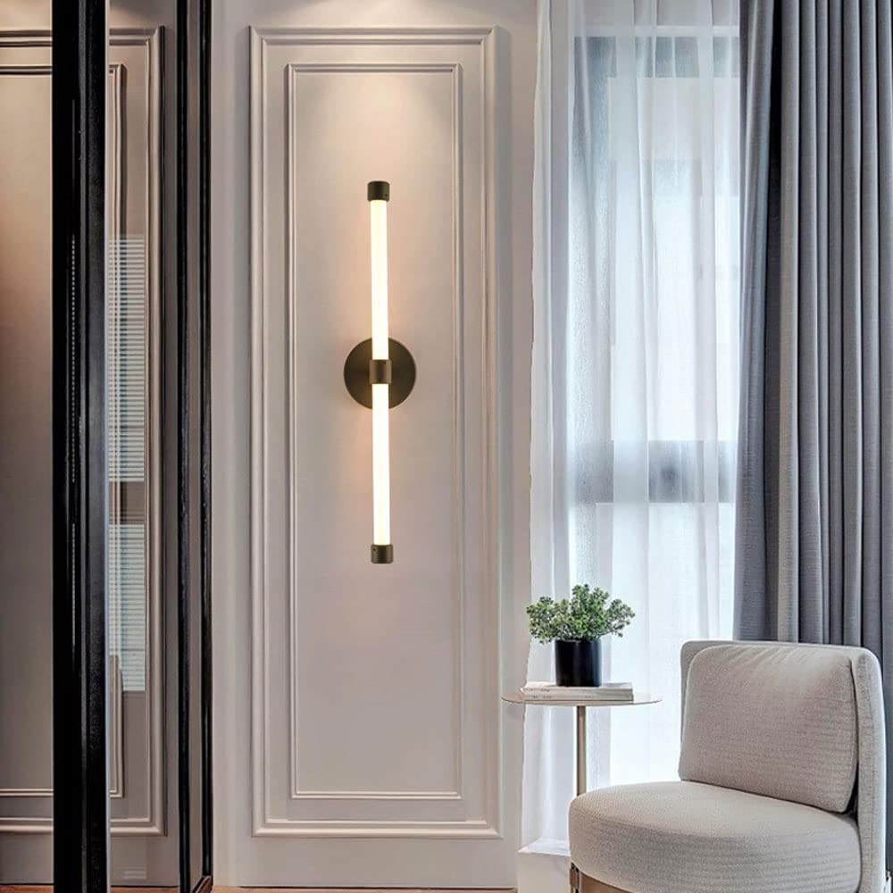 XANAYXWJ Liniowy kinkiet ścienny, oprawa oświetleniowa 60 cm w łazience, salon Oświetlenie nocne sypialni w pomieszczeniu, 10 W Led w korytarzu, korytarzu, długim pasku, zagłówkiem, złotym (czarnym)