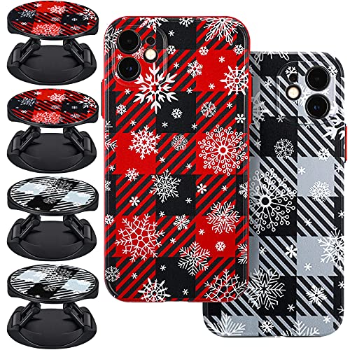 Christmas Phone Case 2 Pieces Snowflake on Buffalo Plaid Winter Phone Case Shockproof Waterproof Phone Case and 4 Pieces Buffalo Plaid Phone Holders for Phone Girl Woman (Compatible with iPhone 11)