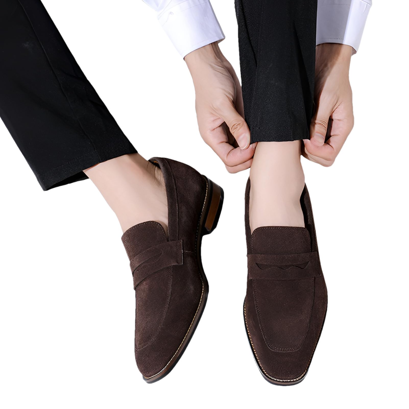 ANUFER Hommes Véritable Cuir en Daim Penny Mocassins Beau Slip-on Formel Chaussures Habillées
