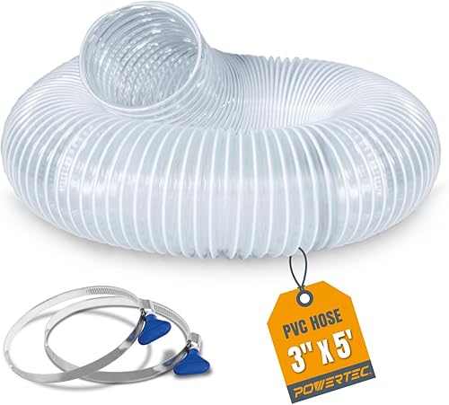 Miniatura 11 de POWERTEC Manguera de recolección de polvo de 4 x 10 pies, manguera flexible de PVC colector de polvo de 4 pulgadas para sierra de mesa, sierra