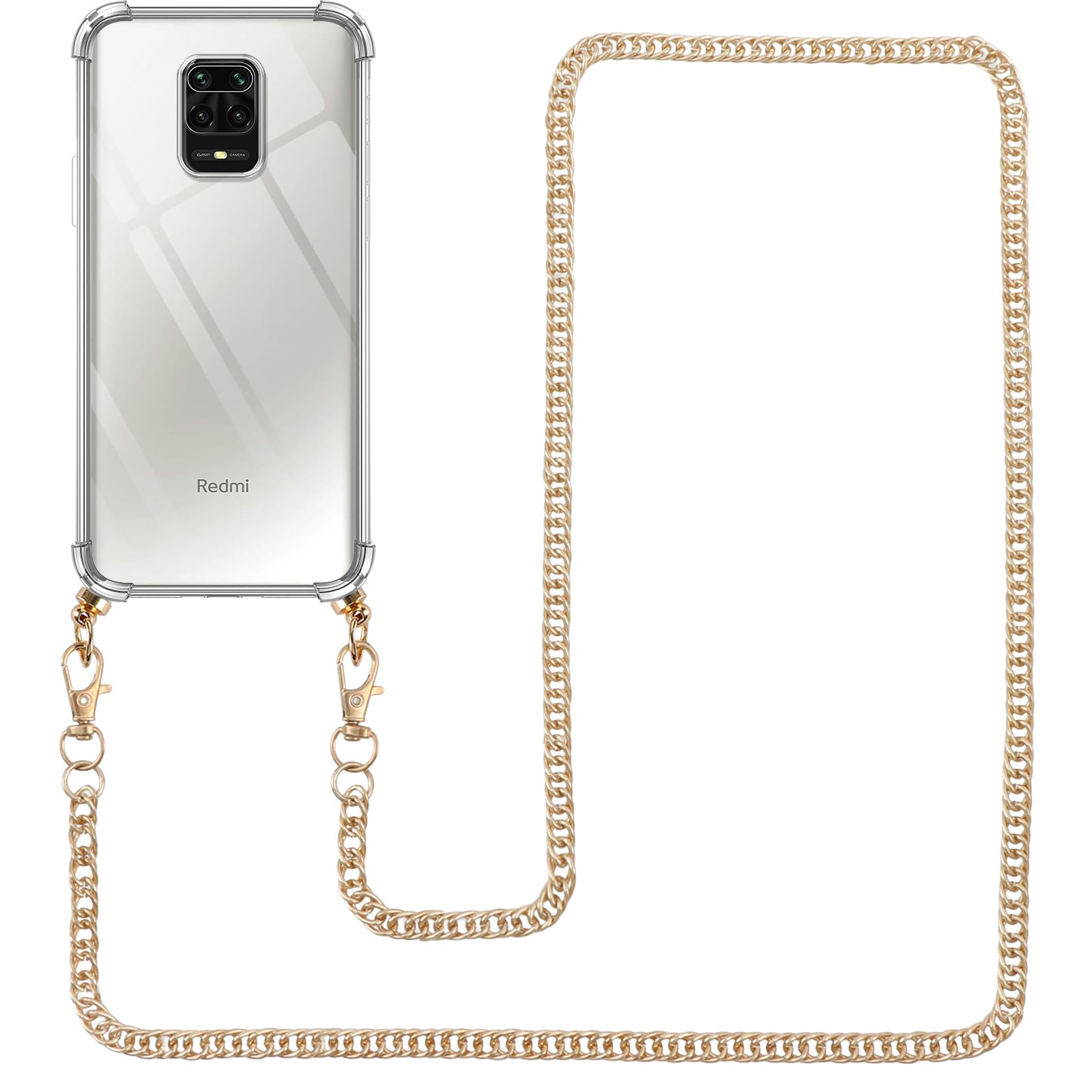Cover Effetto Marmo Per Xiaomi Redmi Note 9S/Pro/Pro Max Con Tracolla A Catena (Rosa Oro)