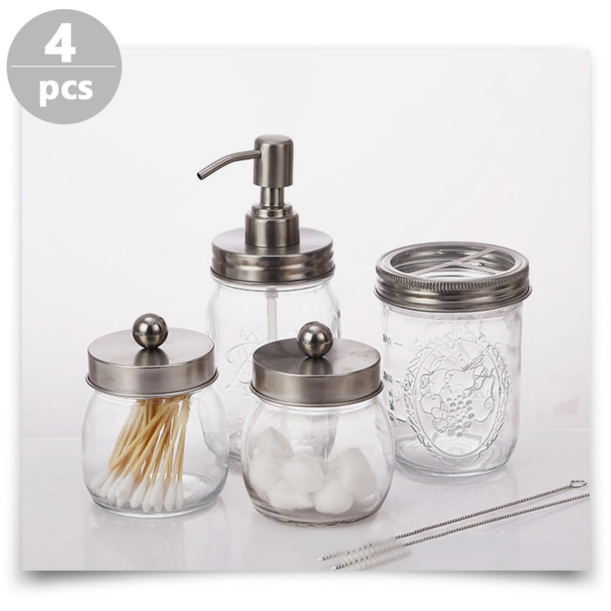 Juego de Accesorios de Baño Práctico y Elegante y Botella de Loción de Vidrio Plata Vaso para Cepillo de Dientes para Hotel y Hogar