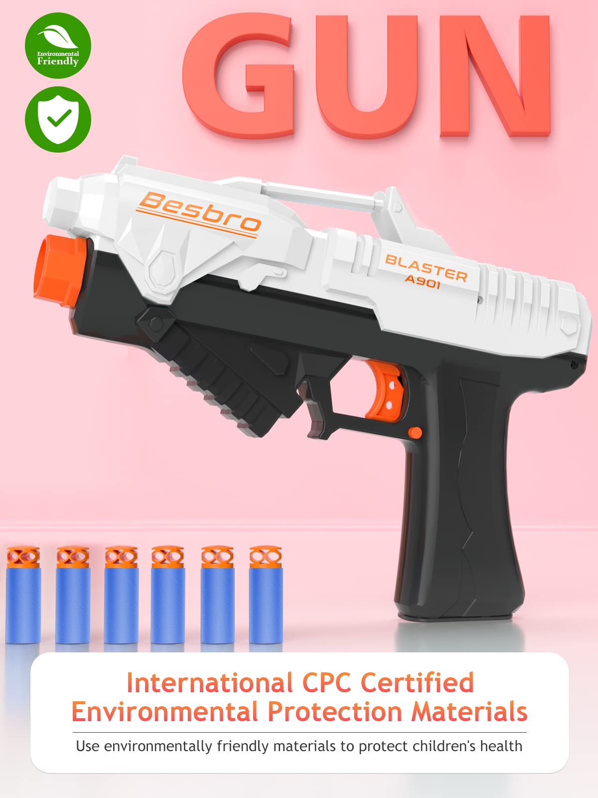 Toy Gun for Boys, Besbro Pneumatic Toy Pistol with Innovative Bullets