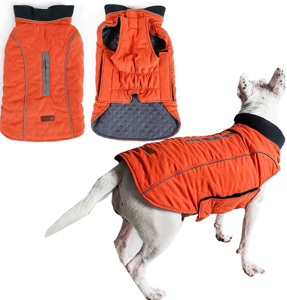 Dog Vest Harness Reflective Winter Coats for Warm Apparel Cold Weather Pet Jacket Retro Padded Clothes for Small Medium Large Dogs (Orange X)
