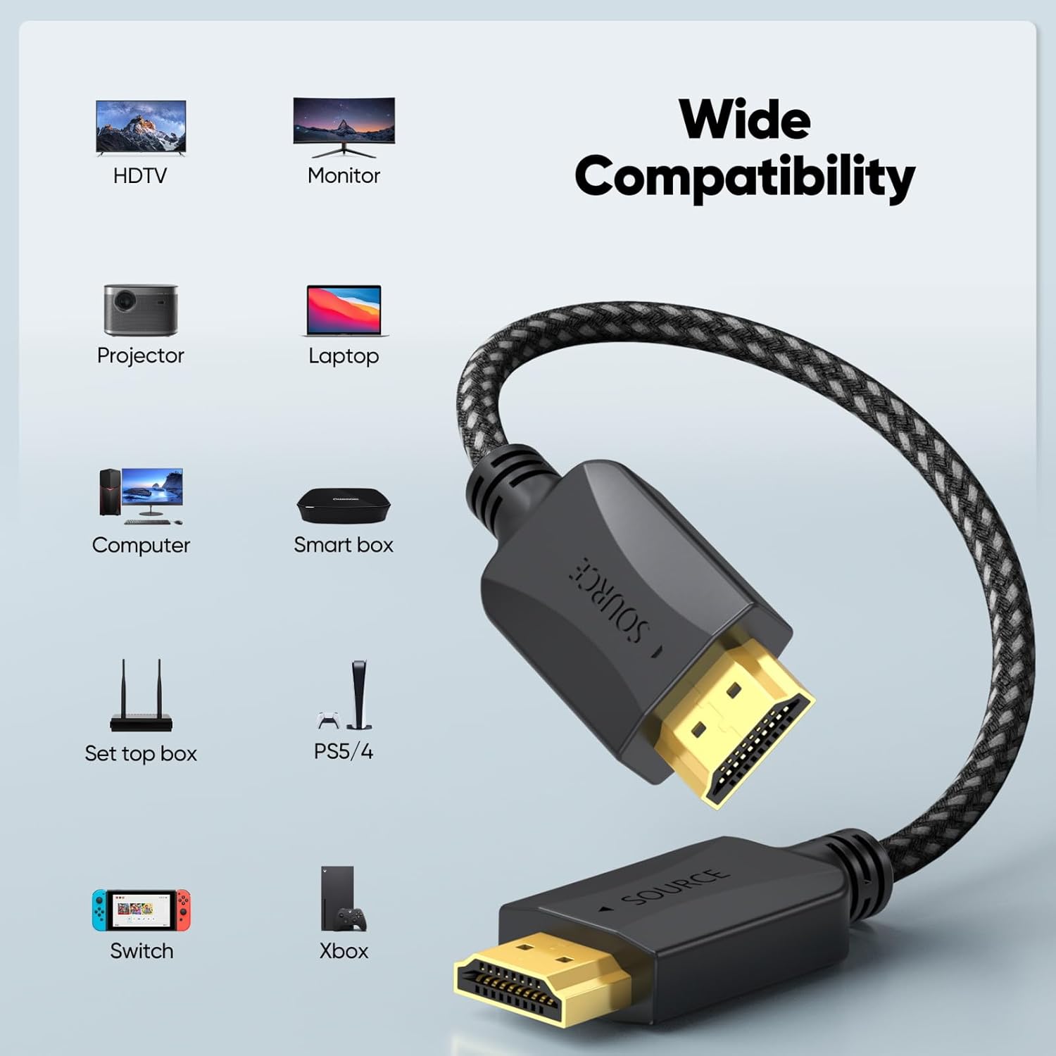 HDMI Cables 1 Ft 10-Pack, Short HDMI Cable Pack Braided- High Speed Shielded HDMI 2.0 Cable Male to Male Flexible with Ethernet, 4K HDR 3D ARC & CL3 Rated for KVM, Docking Station,Computer,TV,Game