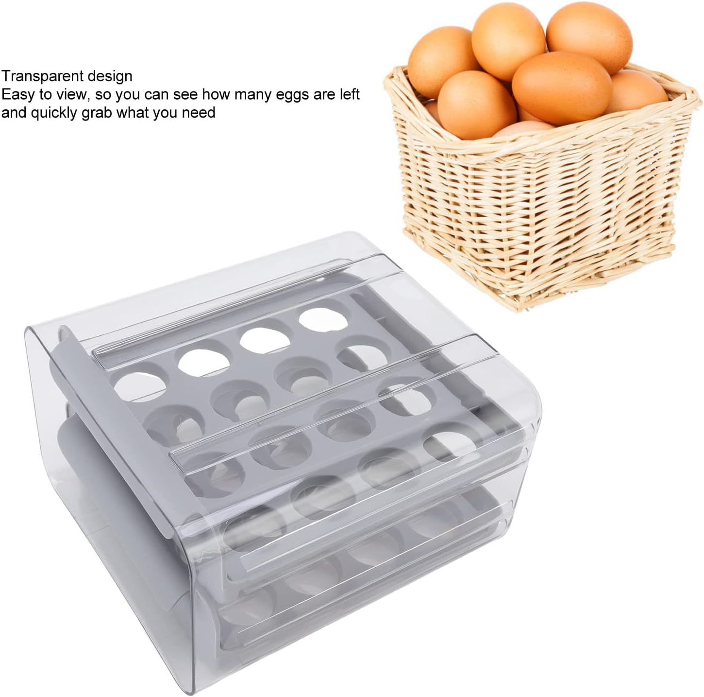 Egg Holder for Refrigerator,Egg Drawer,Double Layer Transparent Egg Container for Refrigerator,22x24x14cm 32 Lattice Large Capacity Egg Storage Box for Kitchen Refrigerator(Orange) (Gray)