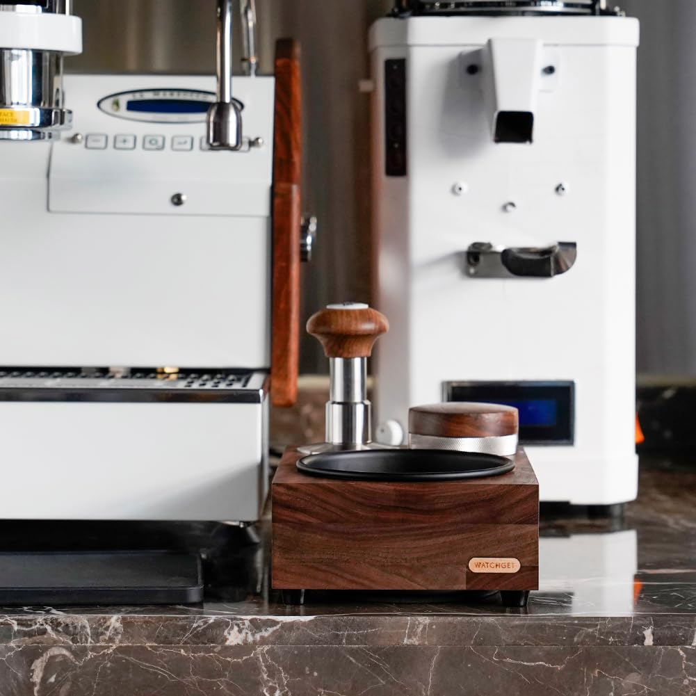 watchget Knock Box Boîte à frapper en bois avec station de tamper pour expresso, boîte de rangement pour café 51/54/58 mm, distributeur de café, accessoires expresso en bois