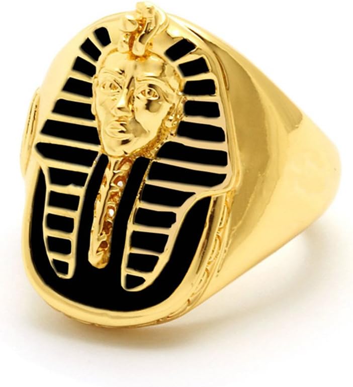 WWorMM Jewelry Ring Gold Stainless Steel Egyptian Pharaoh Lion Head Men's Classics Ring