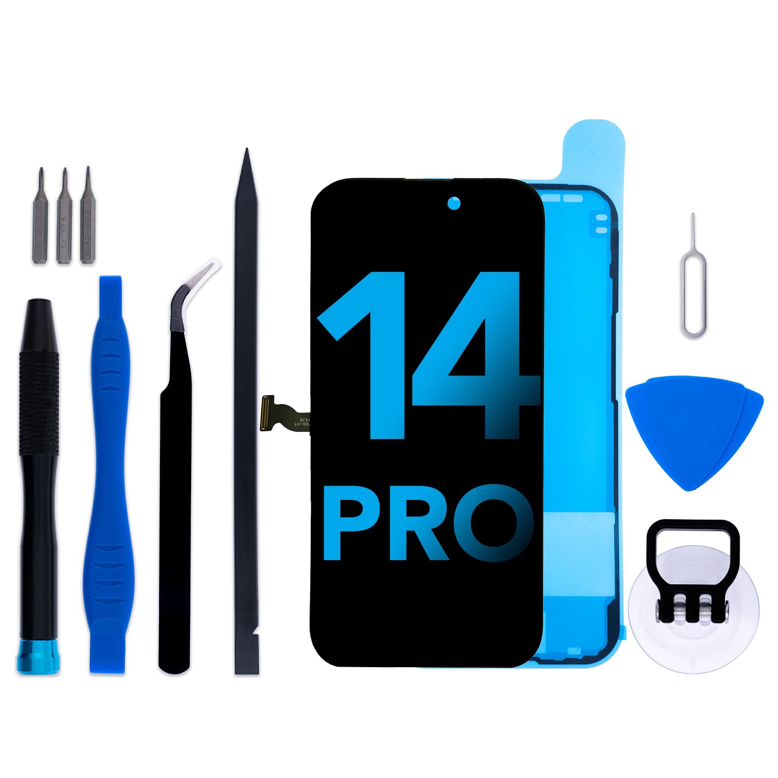 for iPhone 14 Pro Screen Replacement kit 6.1" LCD Display Touch Digitizer Assembly with Frame Adhesive and Repair Tools Compatible with A2650/A2889/A2890/A2891/A2892