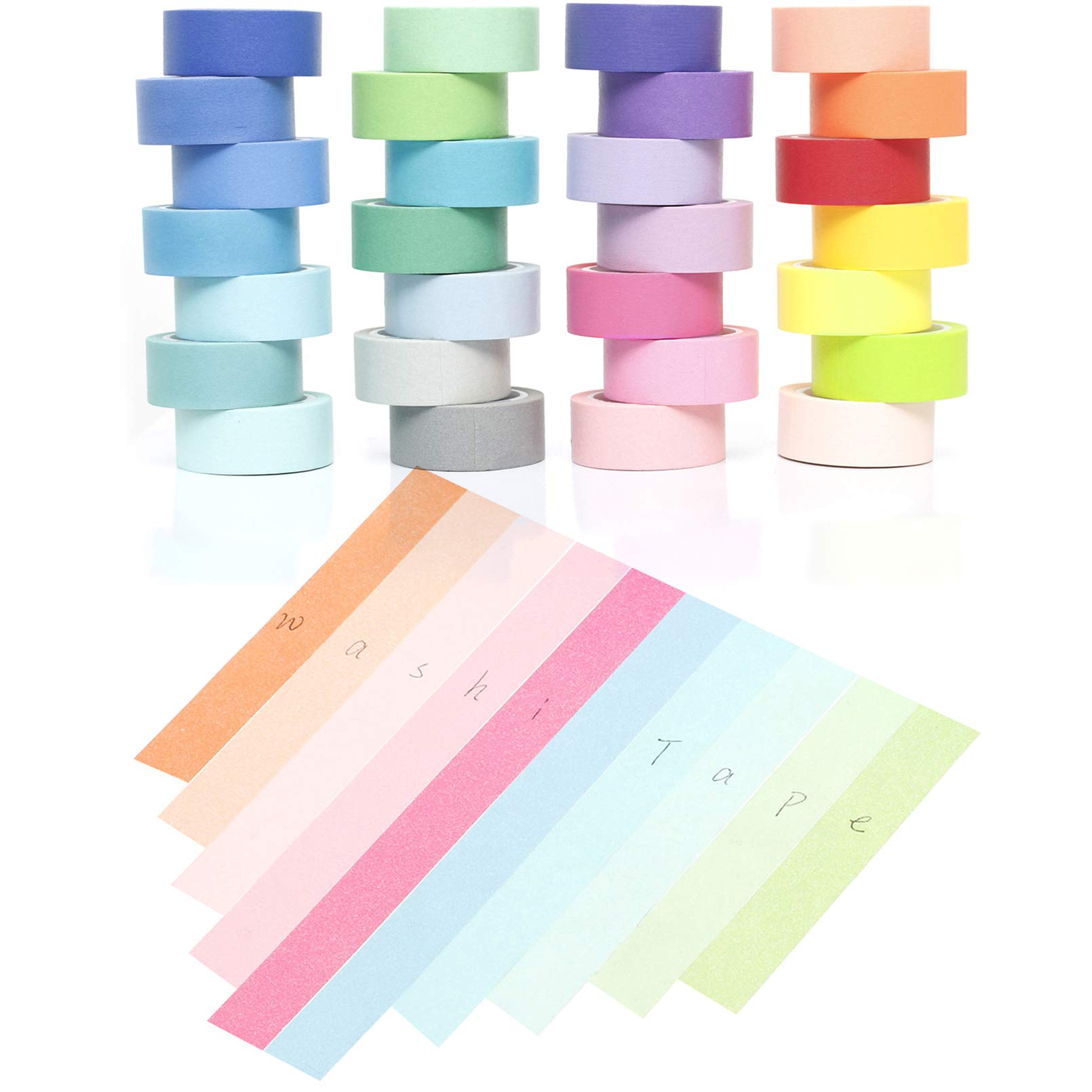 YUKUNTANG 28 Rolls Washi Masking Tape Set, 15mm 153 Yards Colorful Rainbow Pastel Decorative Colored Writable Washi Craft Tape Set for DIY Crafts Scrapbook Designs