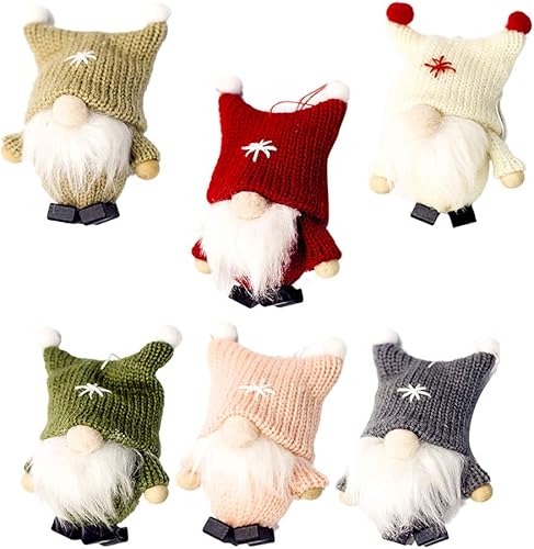 Miniatura 7 de Colgante colgante de felpa de gnomo de Navidad de Tomte sueco, sin rostro, adornos de muñeca de lana, 6 piezas