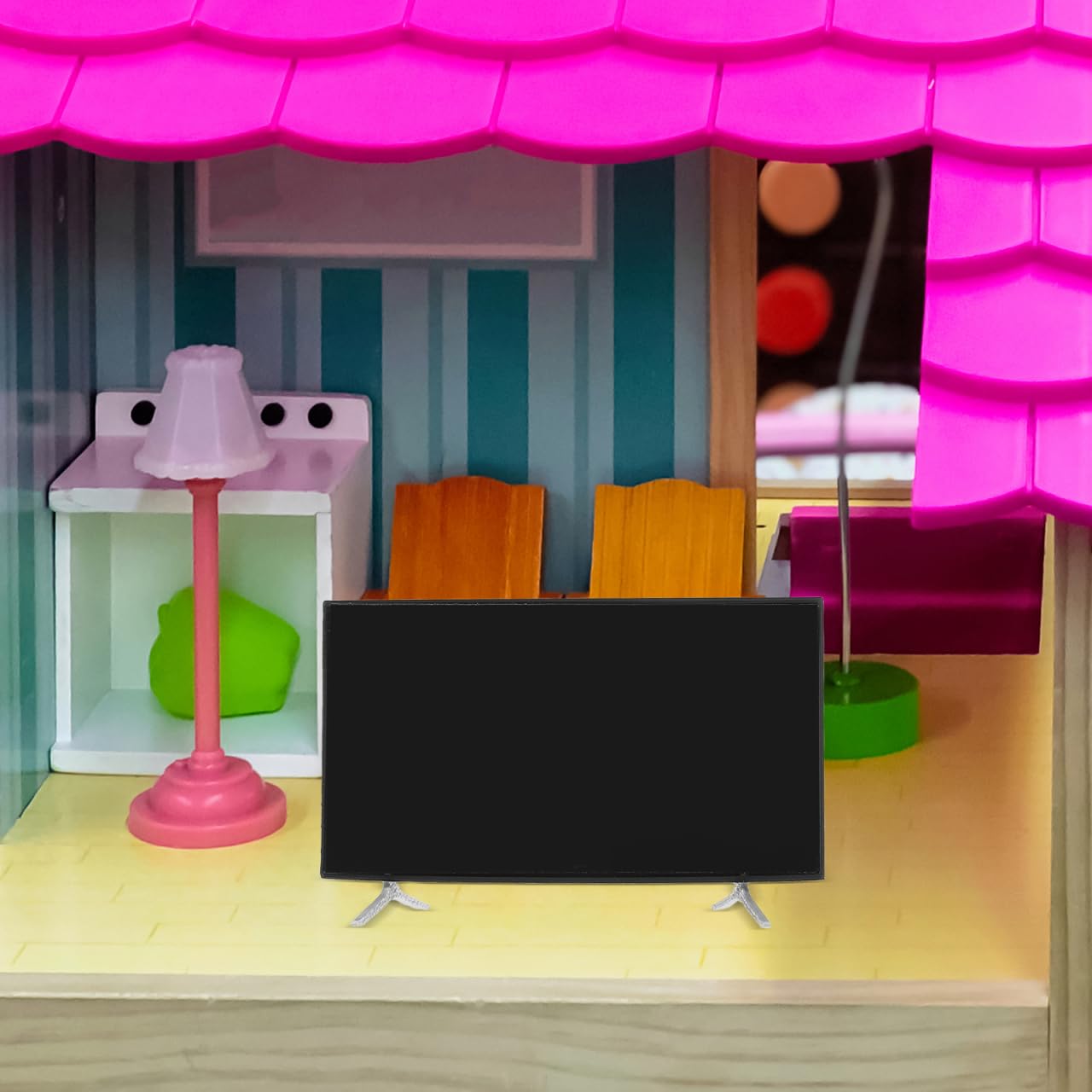 2 piezas de televisión en miniatura para casa de muñecas con soporte para decoración de sala de estar, detalles realistas, opciones de visualización versátiles, casa de muñecas, centro de 8