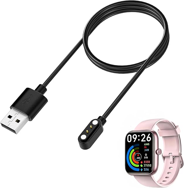 VeryFit Chargeur de montre intelligent,Fit pour VRPEFIT KIBFLE Contiente YMZ MMBX FQQ IDW25 IDW26 IDW19 TGW01 DR06 DR03 Montre intelligente,2Pin Remplacement du cordon magnétique USB Câble de recharge (1 Boîte)