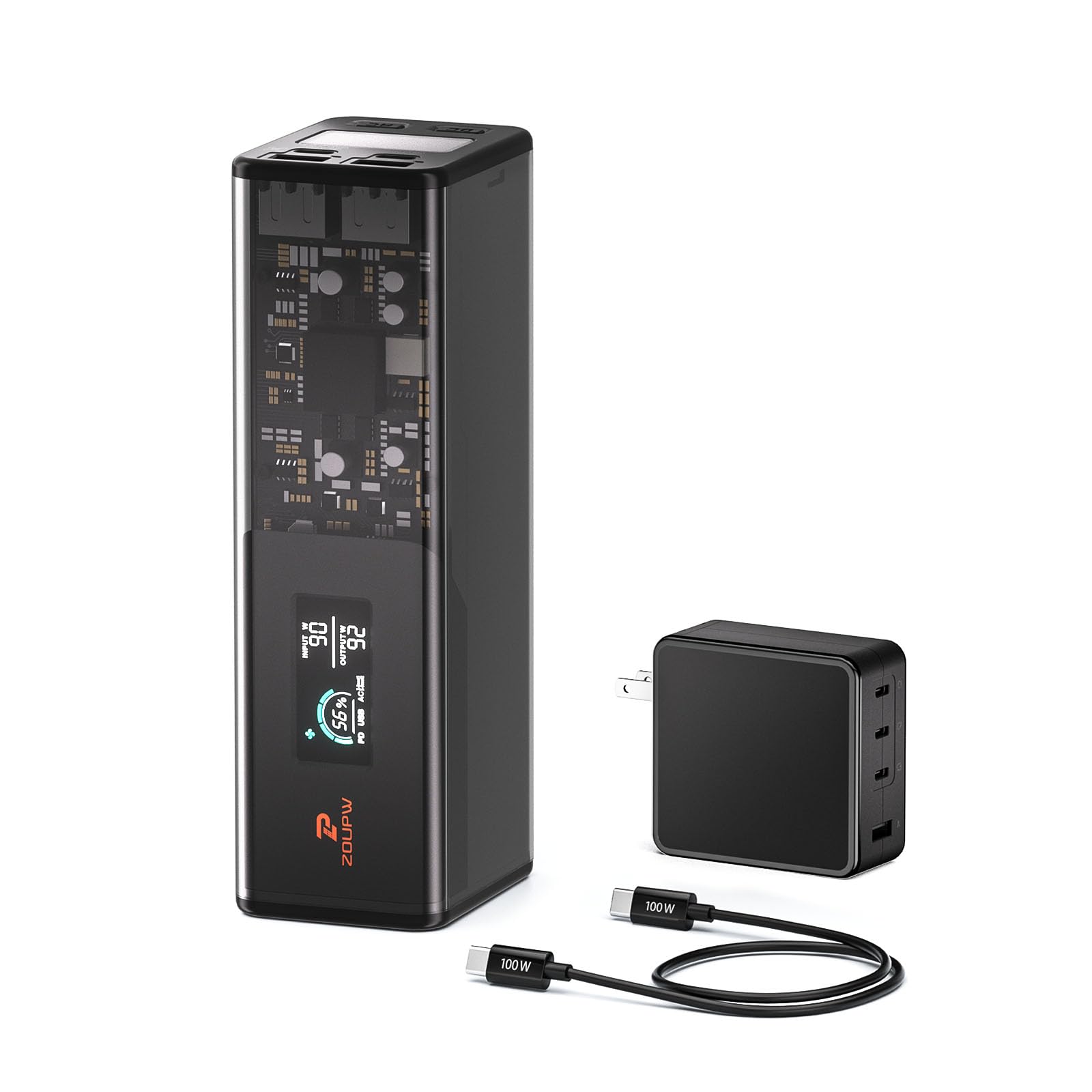 ZOUPW 27000mAh Portable Power Bank with 100W GaN Charger 100W AC Outlet 140W PD USB-C Fast Charging 160W
