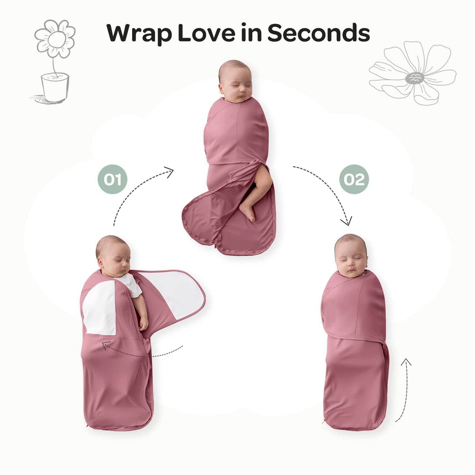 momcozy Swaddles for Newborns 0-3 Months, Quiet Fastener Swaddle Wrap, Easy for New Parents, Reduces Startle Reflex, 2-Pack, Bloom — view 6