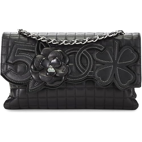 WHAT GOES AROUND COMES AROUND Women's Pre-Loved Chanel Black Lambskin Camellia No.5 Flap Shoulder Bag