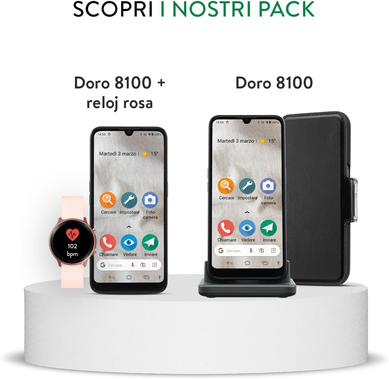 Doro 8100 4G Smartphone Senior – Telefono Cellulare – Resistente all'acqua – Tripla fotocamera – Tasto Assistenza con GPS – Display 6.1" – Riconoscimento facciale – Android 12GB (nero)