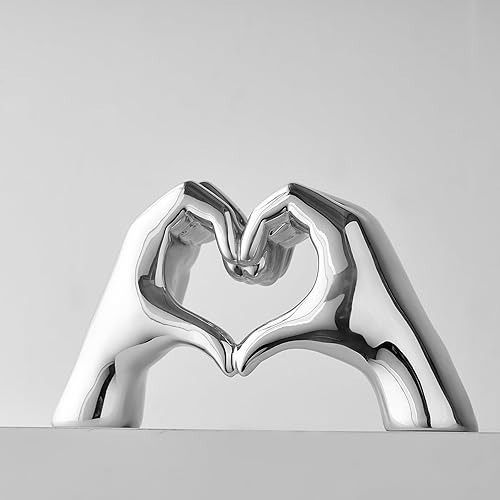 Miniatura 7 de Estatua de mano de corazón de plata escultura moderna del amor para la decoración del hogar, boda para parejas, centro de mesa para el dormitorio de